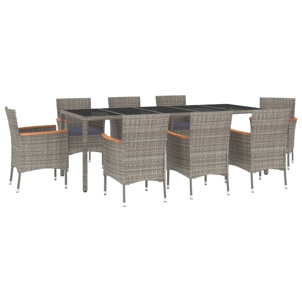 Set da Pranzo da Giardino 9 pz con Cuscini in Polyrattan Grigio 3187386