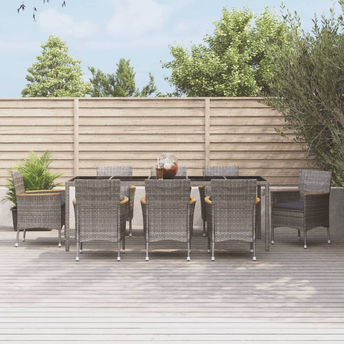 Set da Pranzo da Giardino 9 pz con Cuscini in Polyrattan Grigio 3187386