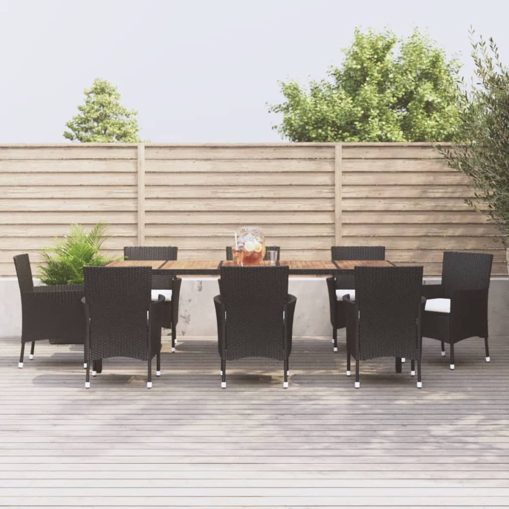 Set da Pranzo da Giardino 9 pz con Cuscini Nero in Polyrattan 3187394