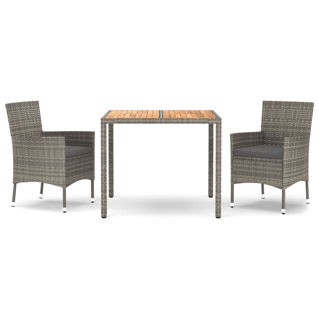 Set da Pranzo da Giardino 3 pz con Cuscini in Polyrattan Grigio 3187404