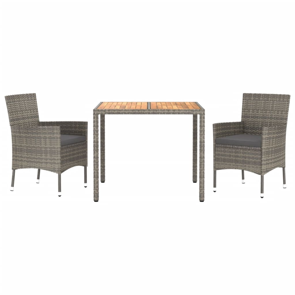 Set da Pranzo da Giardino 3 pz con Cuscini in Polyrattan Grigio 3187404