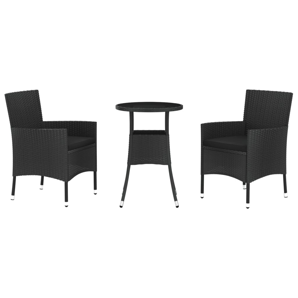 Set Bistrò da Giardino 3 pz con Cuscini in Polyrattan Nero 3187416