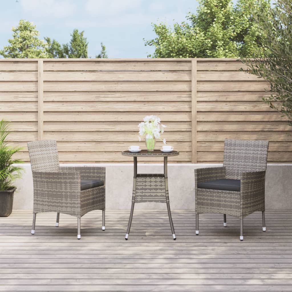 Set Bistrò da Giardino 3 pz con Cuscini in Polyrattan Grigio 3187418