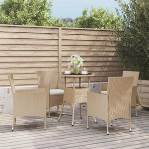 Set da Bistrò da Giardino 5 pz con Cuscini Beige in Polyrattan