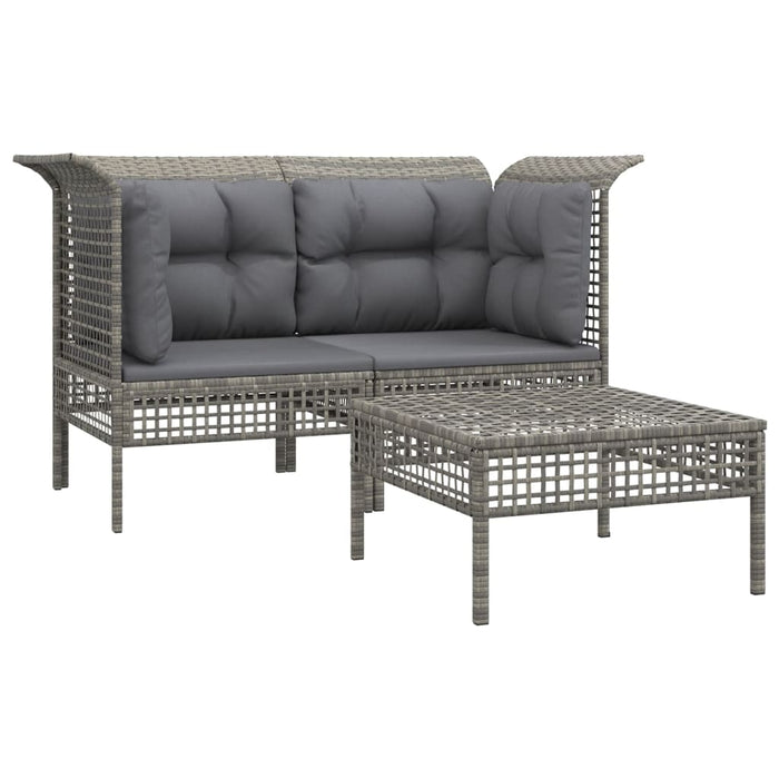 Set Divani da Giardino 3 pz con Cuscini in Polyrattan Grigio 3187473