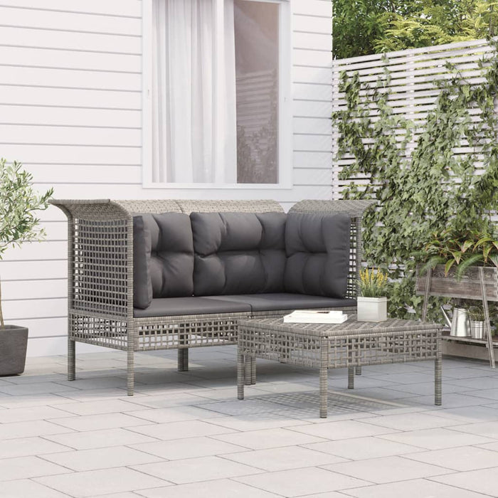 Set Divani da Giardino 3 pz con Cuscini in Polyrattan Grigio 3187473