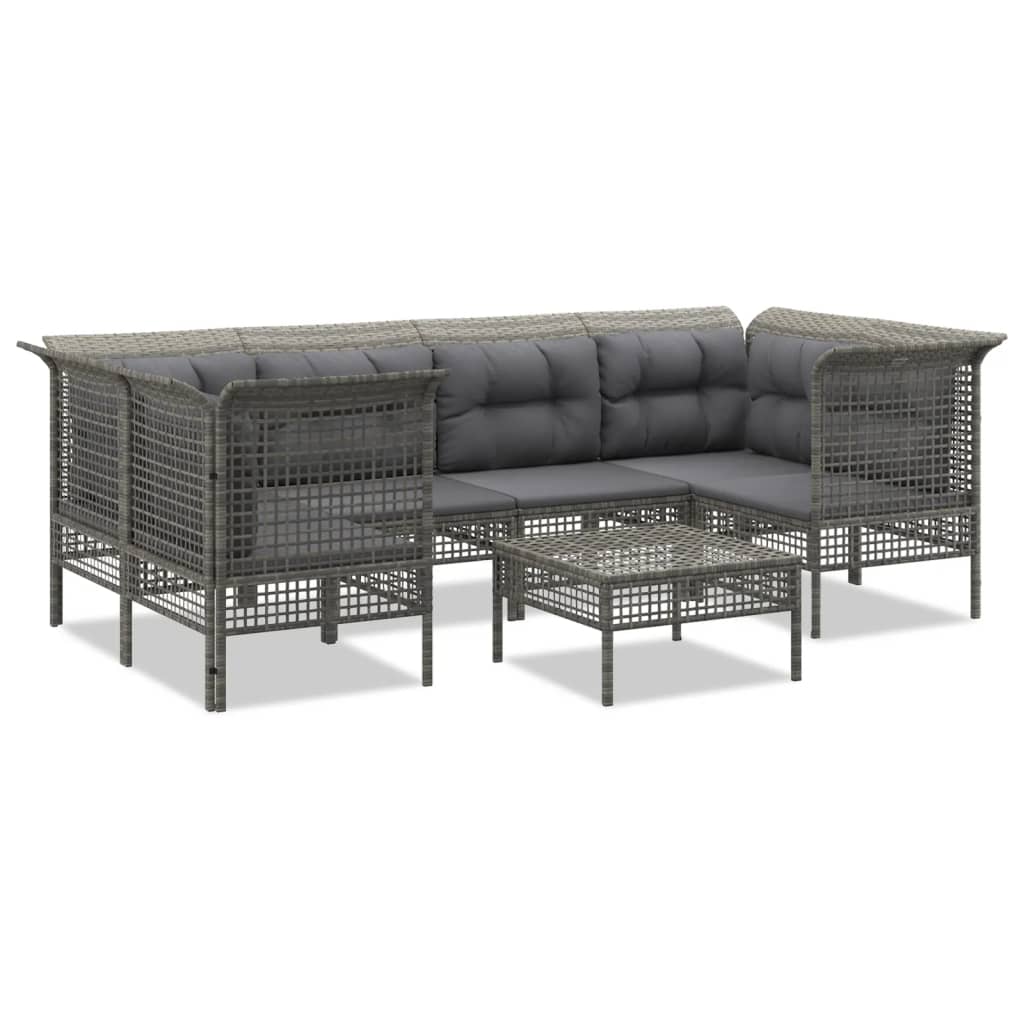 Set Divani da Giardino 7 pz con Cuscini in Polyrattan Grigio 3187478