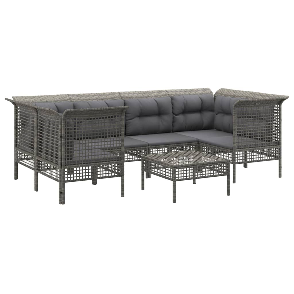 Set Divani da Giardino 7 pz con Cuscini in Polyrattan Grigio 3187478