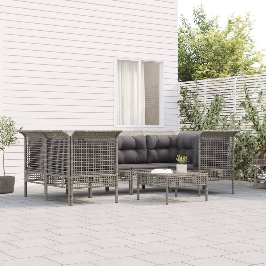 Set Divani da Giardino 7 pz con Cuscini in Polyrattan Grigio 3187478