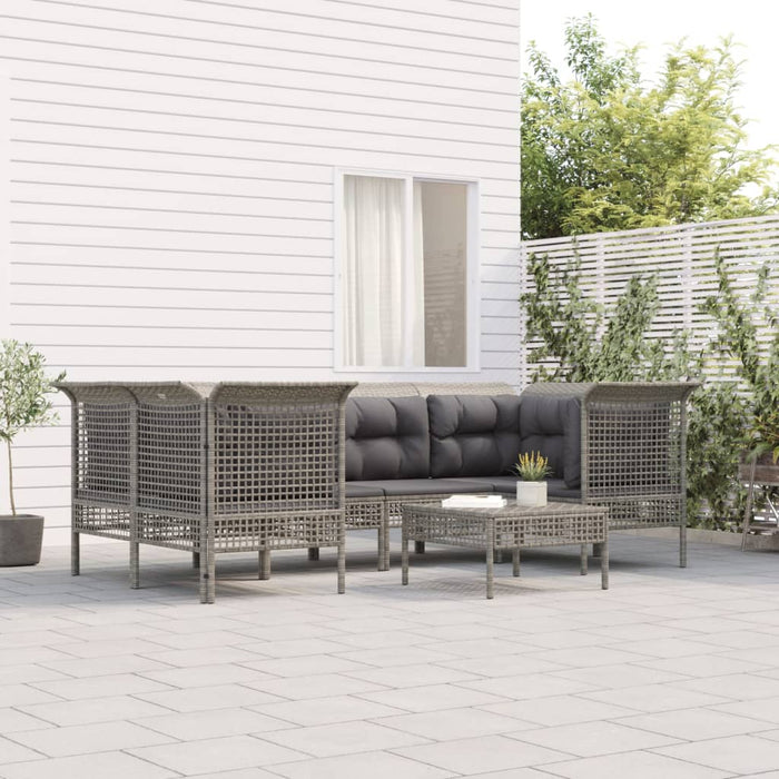 Set Divani da Giardino 7 pz con Cuscini in Polyrattan Grigiocod mxl 76683