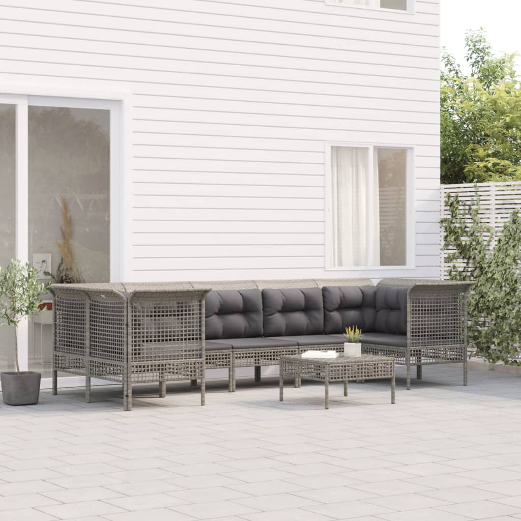 Set Divani da Giardino 8 pz con Cuscini in Polyrattan Grigio 3187479