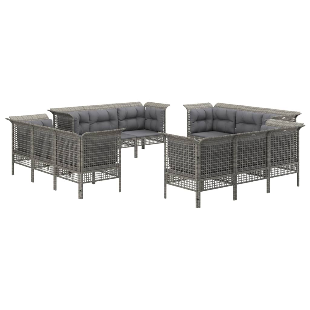 Set Divani da Giardino 12 pz con Cuscini in Polyrattan Grigio 3187483