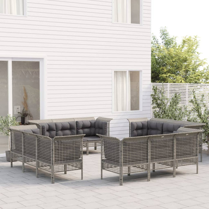 Set Divani da Giardino 12 pz con Cuscini in Polyrattan Grigio 3187483