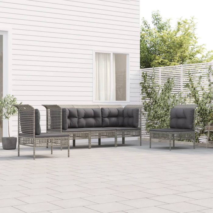 Set Divani da Giardino 5 pz con Cuscini in Polyrattan Grigio 3187486