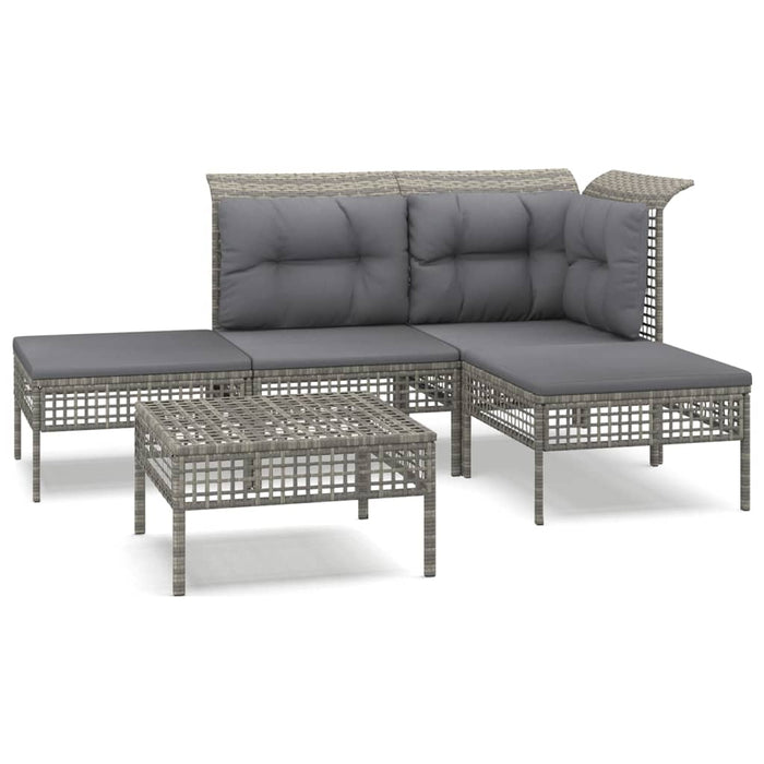 Set Divani da Giardino 5 pz con Cuscini in Polyrattan Grigio 3187496