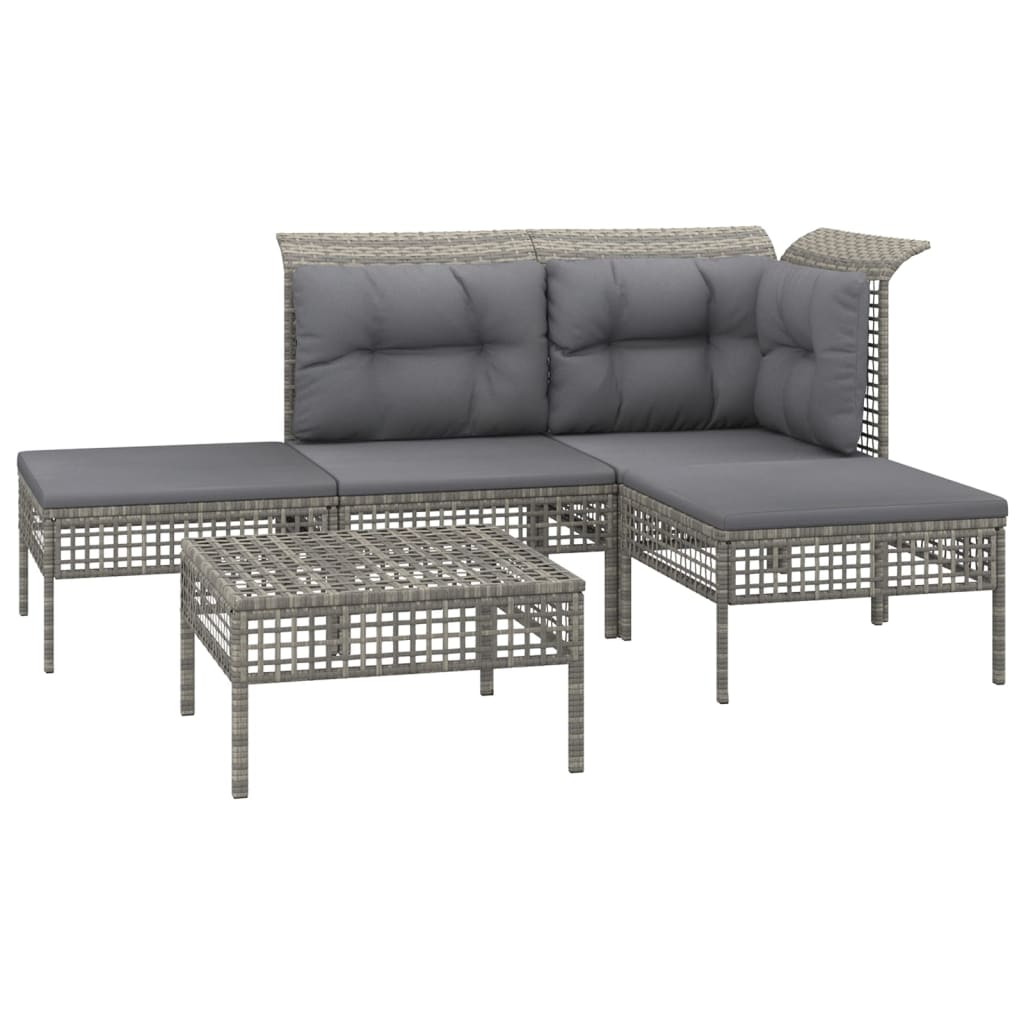 Set Divani da Giardino 5 pz con Cuscini in Polyrattan Grigio 3187496