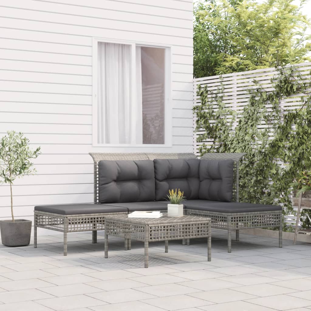 Set Divani da Giardino 5 pz con Cuscini in Polyrattan Grigio 3187496