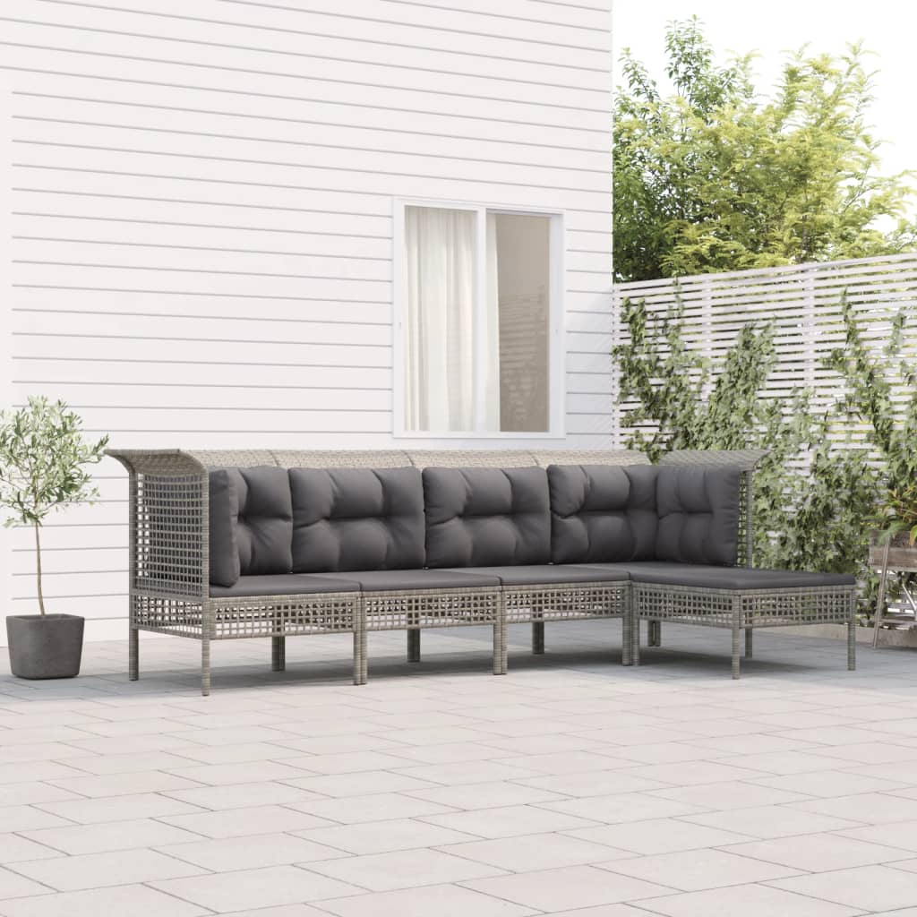 Set Divani da Giardino 5 pz con Cuscini in Polyrattan Grigio 3187503