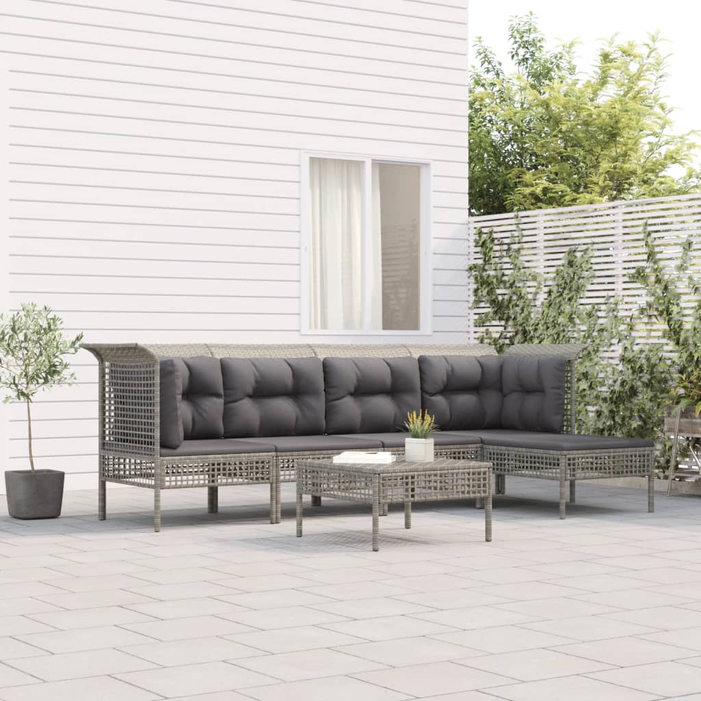 Set Divani da Giardino 6 pz con Cuscini in Polyrattan Grigio 3187504