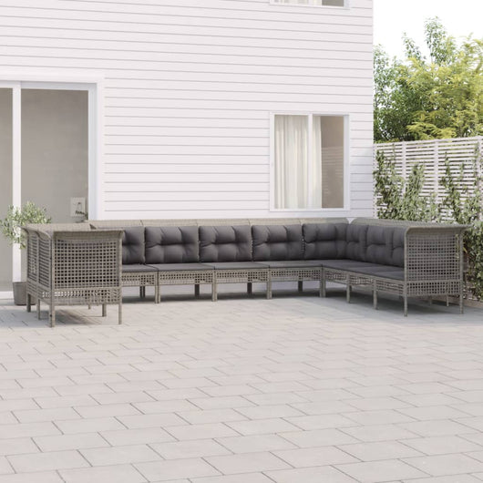 Set Divani da Giardino 10 pz con Cuscini in Polyrattan Grigio 3187535