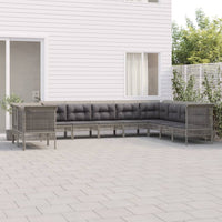 Set Divani da Giardino 10 pz con Cuscini in Polyrattan Grigiocod mxl 100655