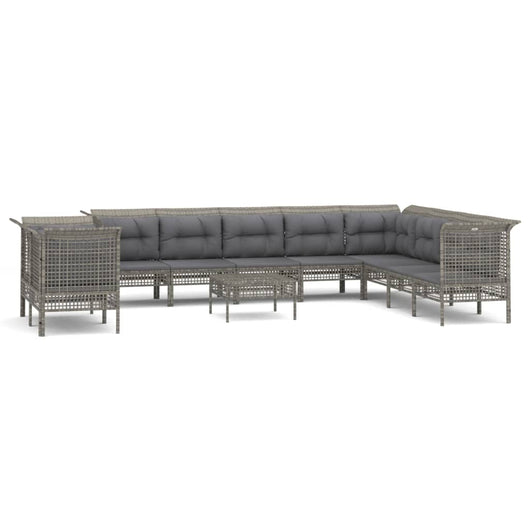 Set Divani da Giardino 11 pz con Cuscini in Polyrattan Grigio 3187536