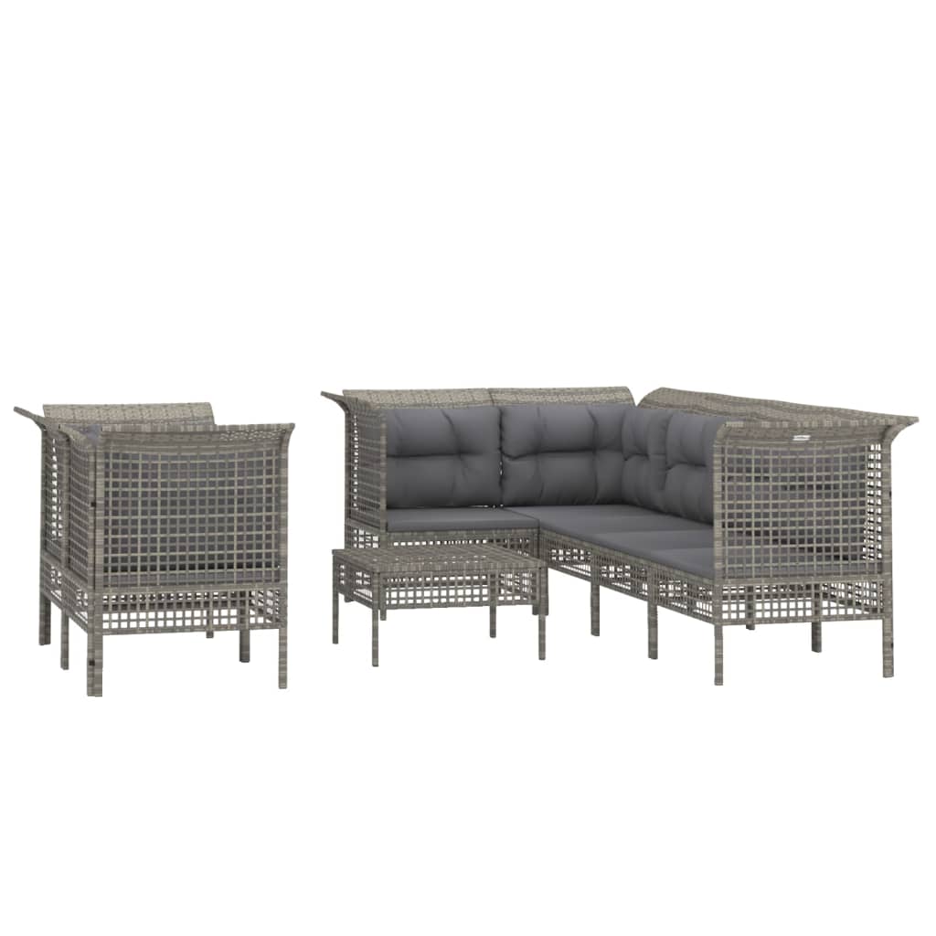 Set Divani da Giardino 8 pz con Cuscini in Polyrattan Grigio 3187542