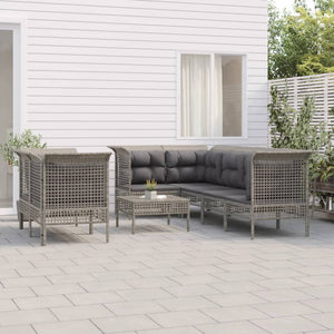 Set Divani da Giardino 8 pz con Cuscini in Polyrattan Grigio 3187542