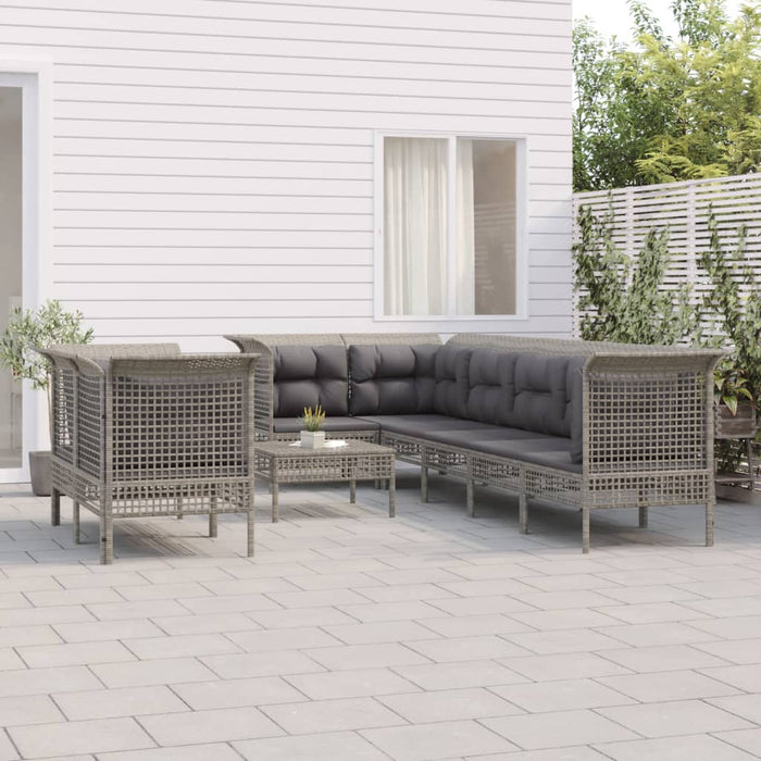 Set Divani da Giardino 9 pz con Cuscini in Polyrattan Grigiocod mxl 76699