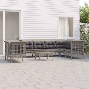 Set Divani da Giardino 9 pz con Cuscini in Polyrattan Grigio 3187546