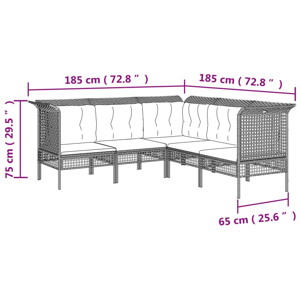 Set Divani da Giardino 6 pz con Cuscini in Polyrattan Grigio 3187548