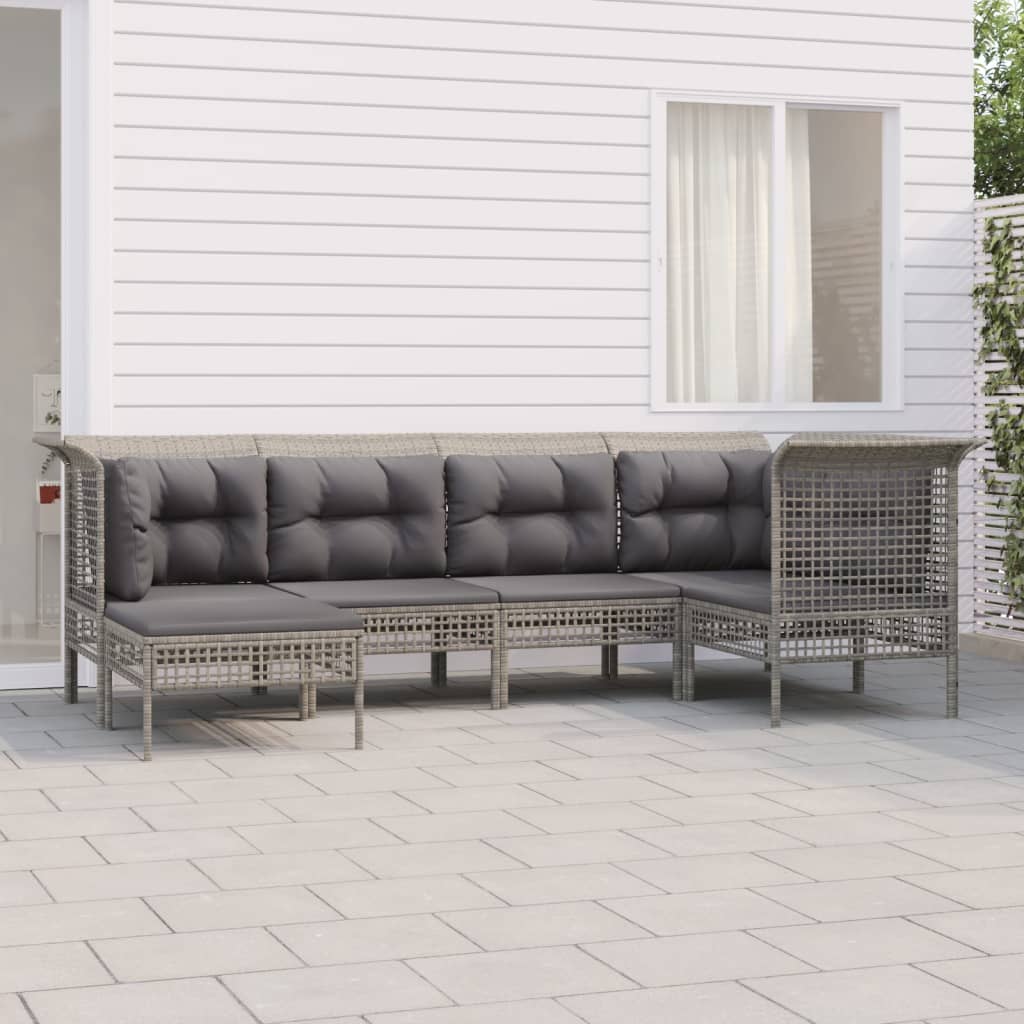 Set Divani da Giardino 6 pz con Cuscini in Polyrattan Grigio 3187548