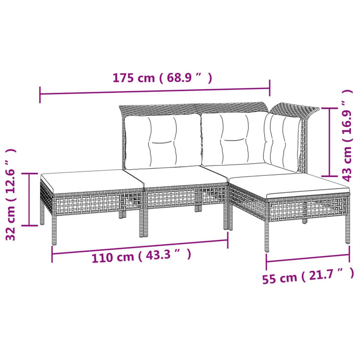 Set Divani da Giardino 8 pz con Cuscini in Polyrattan Grigio 3187551