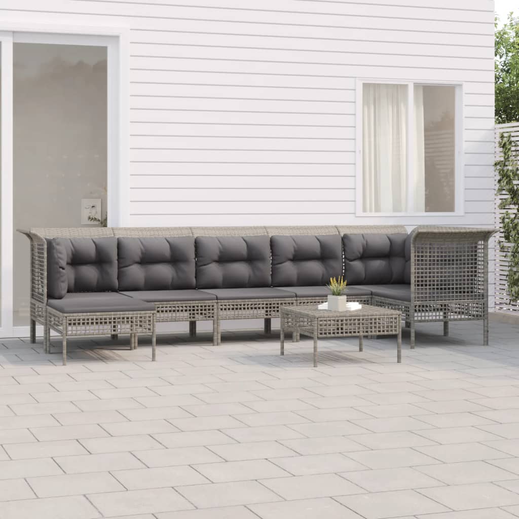 Set Divani da Giardino 8 pz con Cuscini in Polyrattan Grigio 3187551