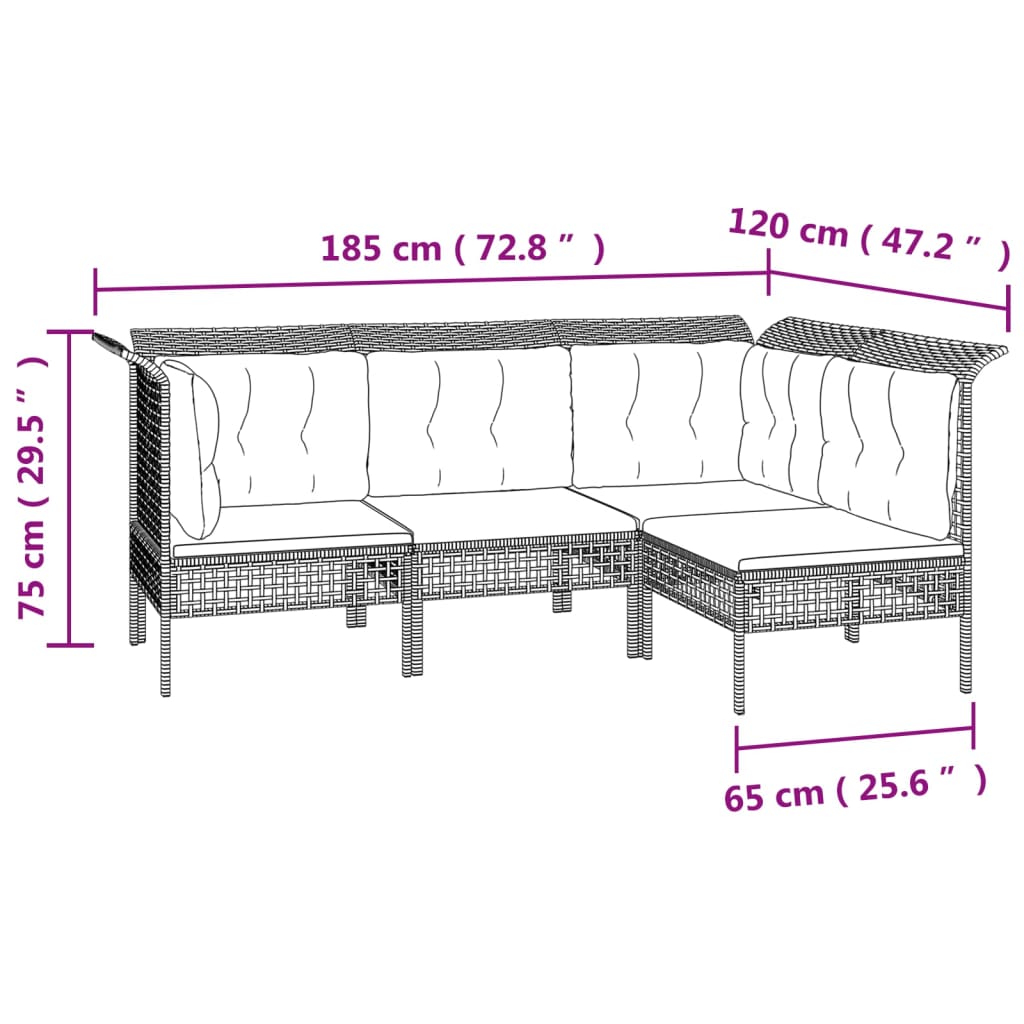 Set Divani da Giardino 7 pz con Cuscini in Polyrattan Grigio 3187558