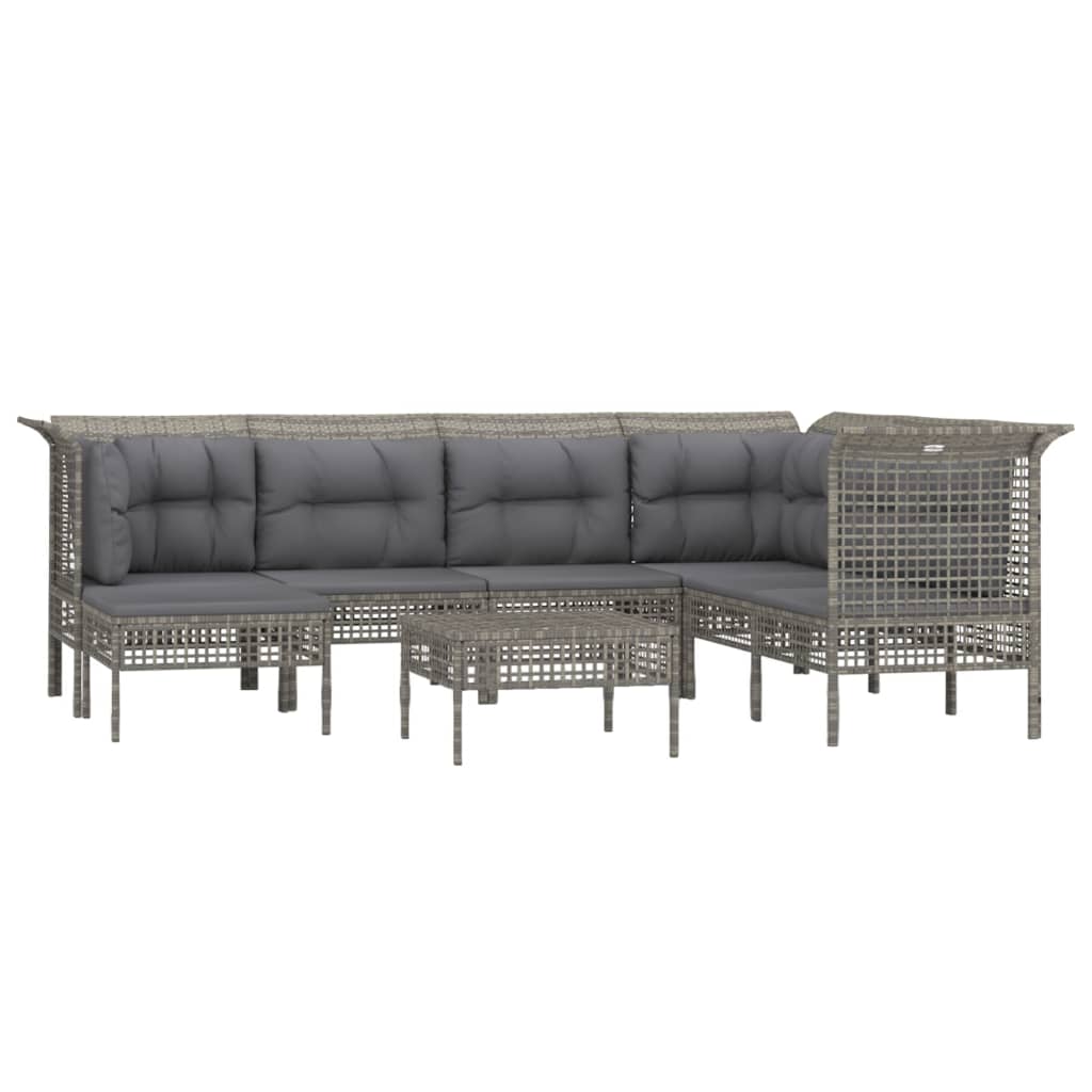 Set Divani da Giardino 8 pz con Cuscini in Polyrattan Grigio 3187559