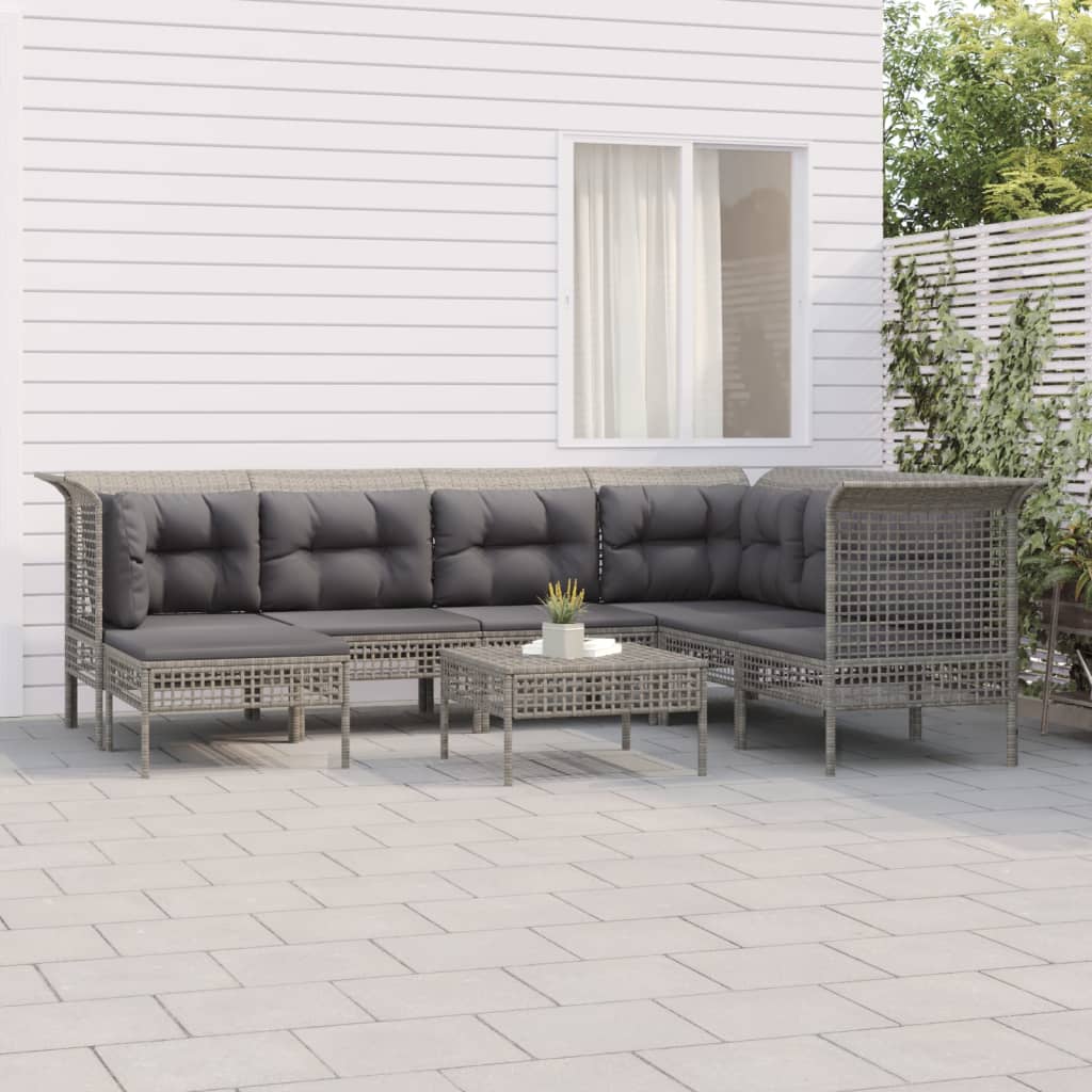 Set Divani da Giardino 8 pz con Cuscini in Polyrattan Grigio 3187559