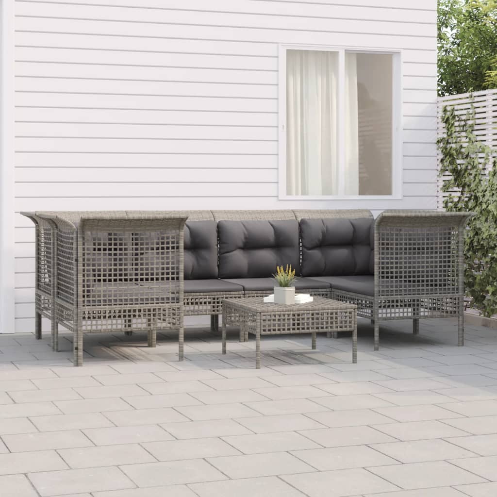 Set Divani da Giardino 7 pz con Cuscini in Polyrattan Grigiocod mxl 124617