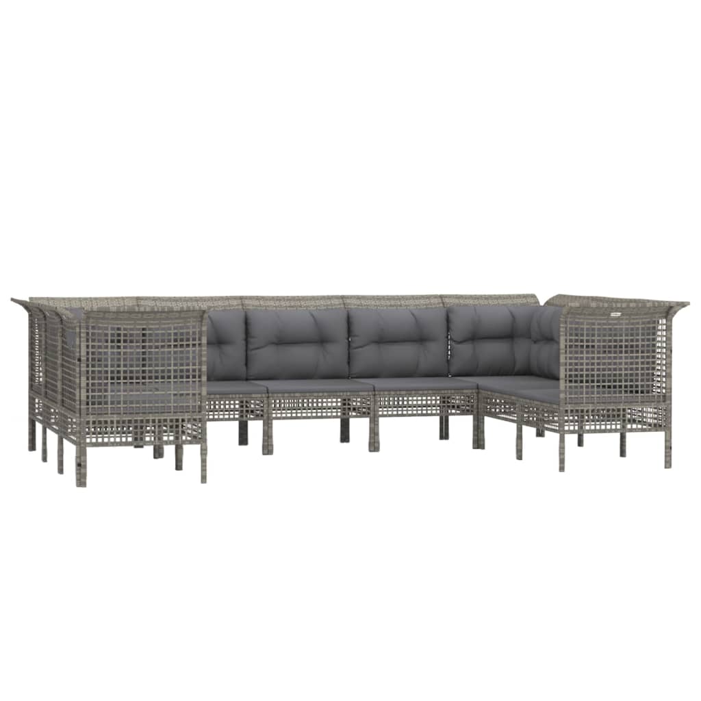 Set Divani da Giardino 9 pz con Cuscini in Polyrattan Grigio 3187566