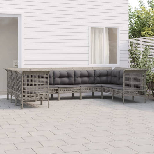 Set Divani da Giardino 9 pz con Cuscini in Polyrattan Grigio 3187566