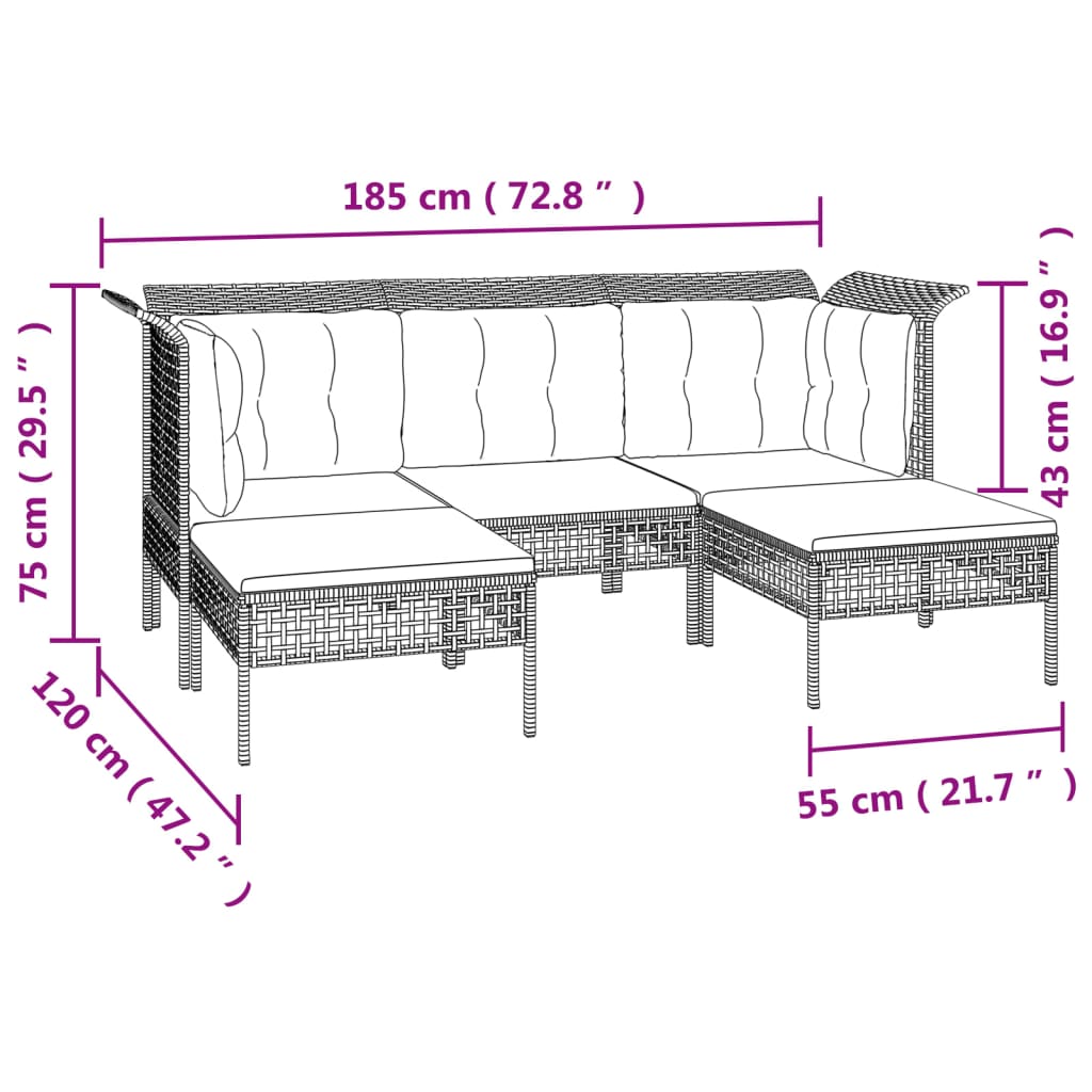 Set Divani da Giardino 9 pz con Cuscini in Polyrattan Grigio 3187573