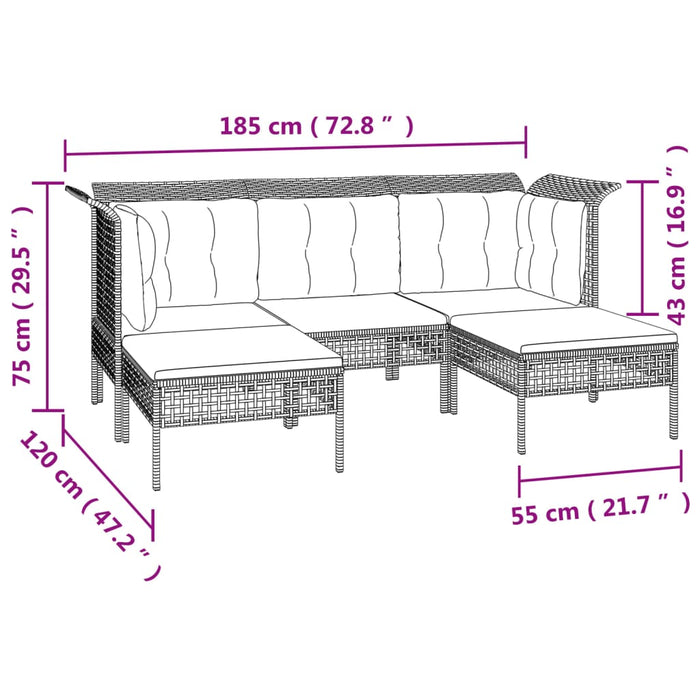 Set Divani da Giardino 9 pz con Cuscini in Polyrattan Grigio 3187573