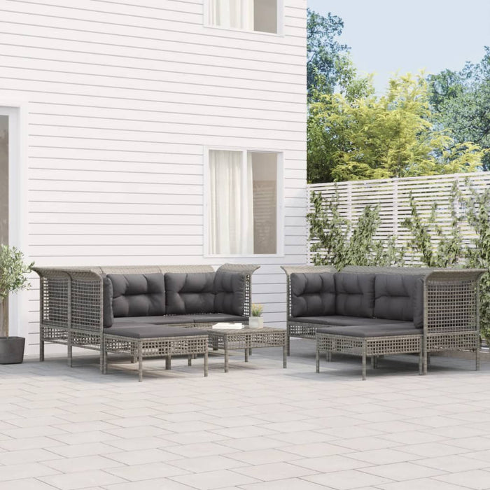 Set Divani da Giardino 9 pz con Cuscini in Polyrattan Grigio 3187573