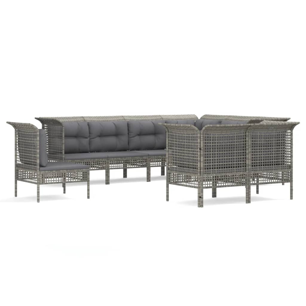 Set Divani da Giardino 9 pz con Cuscini in Polyrattan Grigio 3187582