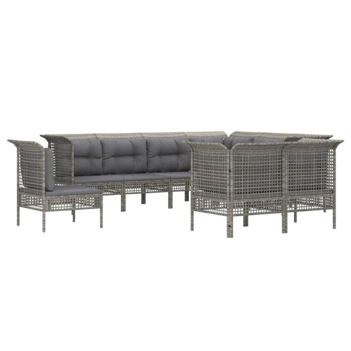 Set Divani da Giardino 9 pz con Cuscini in Polyrattan Grigio 3187582