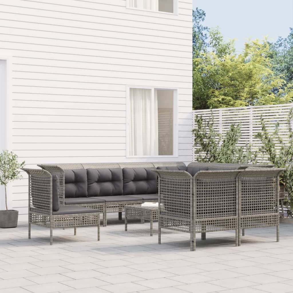 Set Divani da Giardino 9 pz con Cuscini in Polyrattan Grigio 3187582