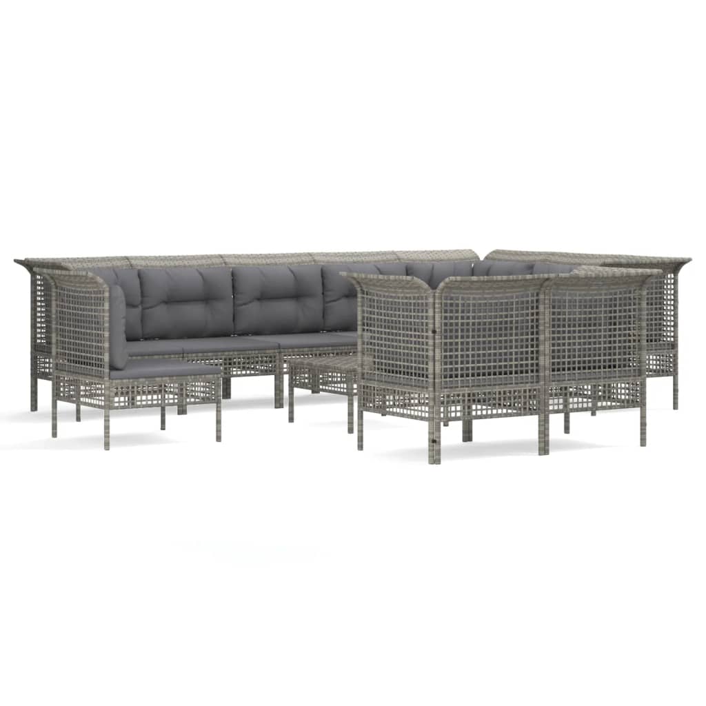 Set Divani da Giardino 11 pz con Cuscini in Polyrattan Grigio 3187583