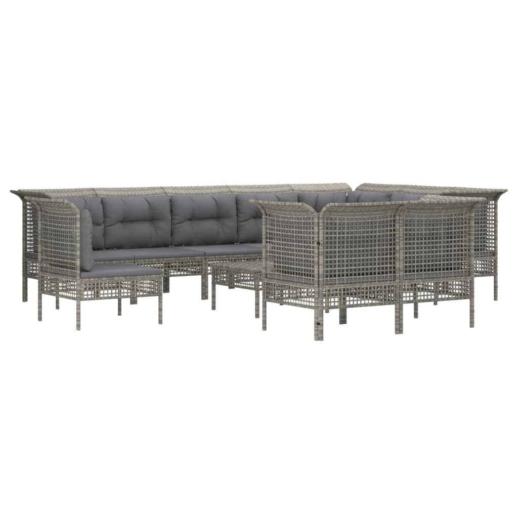 Set Divani da Giardino 11 pz con Cuscini in Polyrattan Grigio 3187583