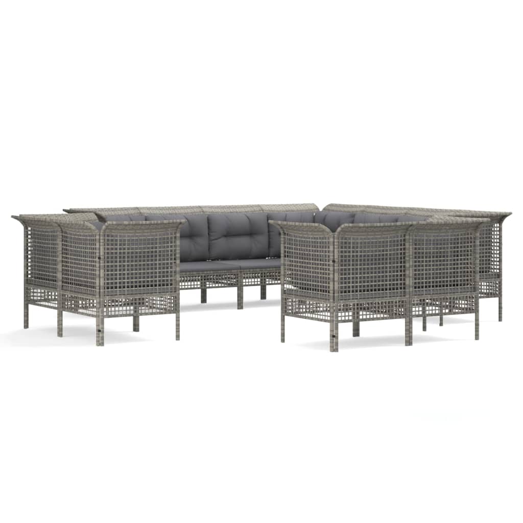 Set Divani da Giardino 11 pz con Cuscini in Polyrattan Grigio 3187587