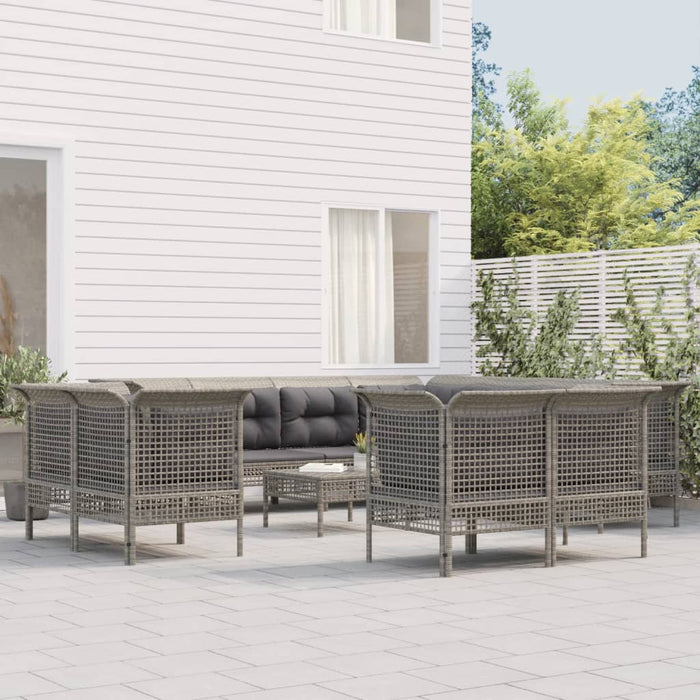 Set Divani da Giardino 11 pz con Cuscini in Polyrattan Grigio 3187587